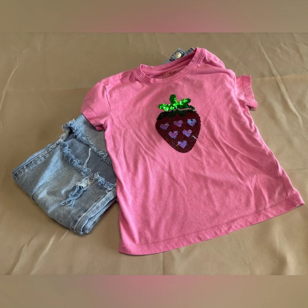 Girl's Art Class & Cat & Jack Outfit‎ size 6-7 Pink Shirt w/ Distressed Jeans